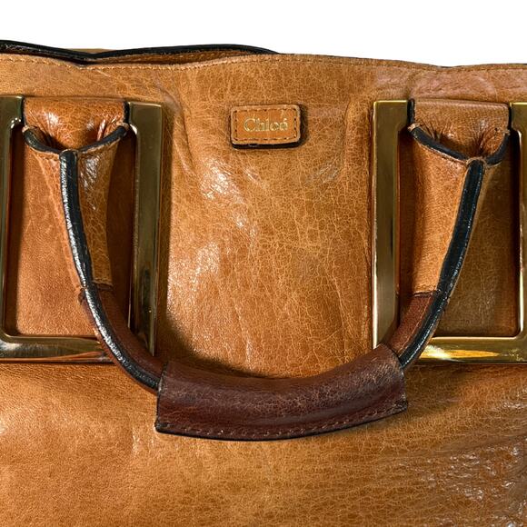 Chloé Ethel Medium Tote in Cognac Leather Gold Hardware Two Way Crossbody Strap - Picture 2 of 13